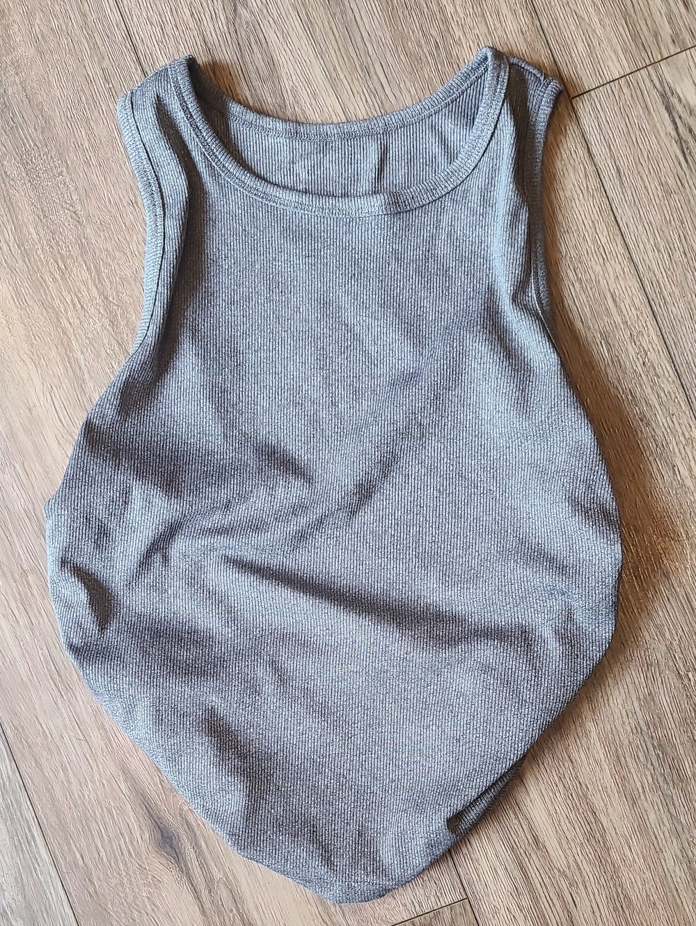 Ruched Stretchy Tank Top, Grey Ribbed, Large